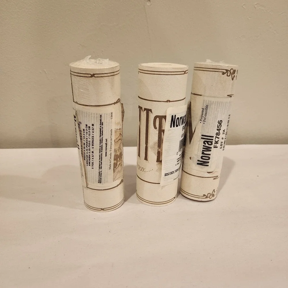 3 Rolls Of Vintage Norwall Prepasted Vynal Wallpaper Border 5 Yards Mocha Java